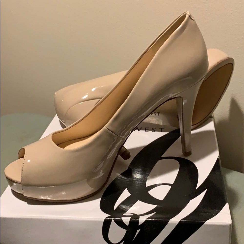 Nine West Beige Peep Toe Pumps